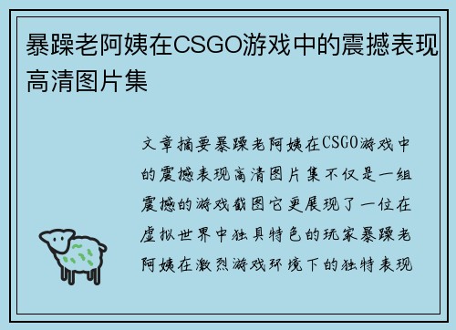 暴躁老阿姨在CSGO游戏中的震撼表现高清图片集